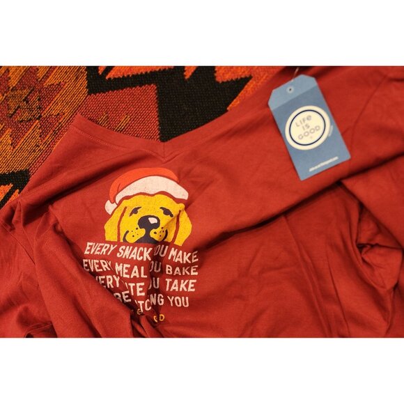NEW Life Is Good Women's XXXL Crusher Tee Red V-Neck Santa Dog Graphic. Cotton - Picture 4 of 16
